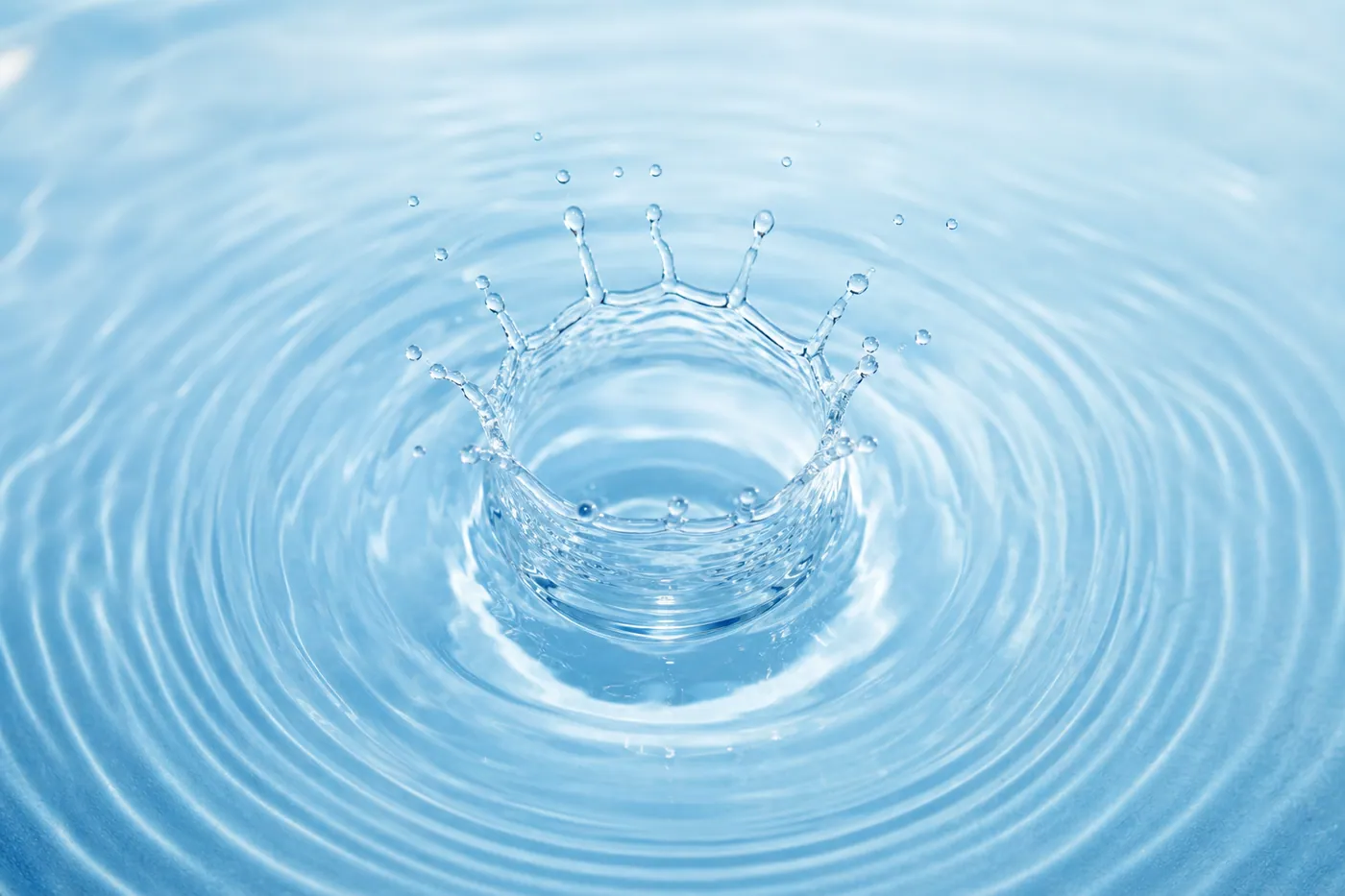 Pristine water droplet crown splash on a still water surface